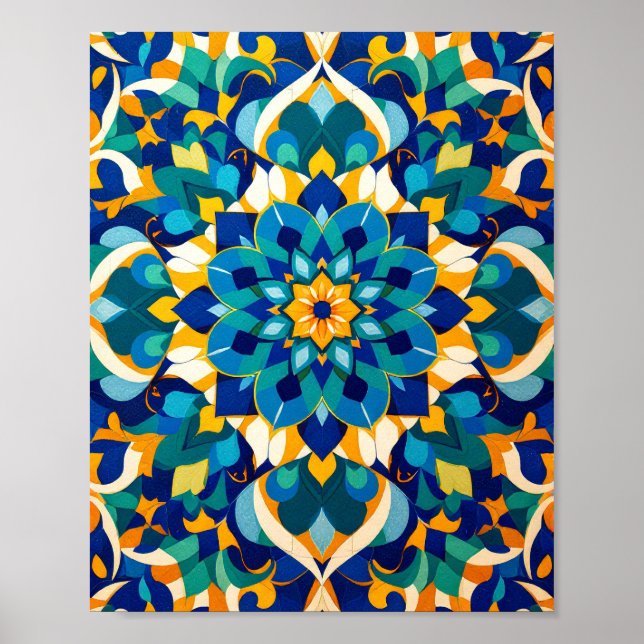 Poster Traditional Moroccan Zillij Geometric Tile Pattern (Devant)