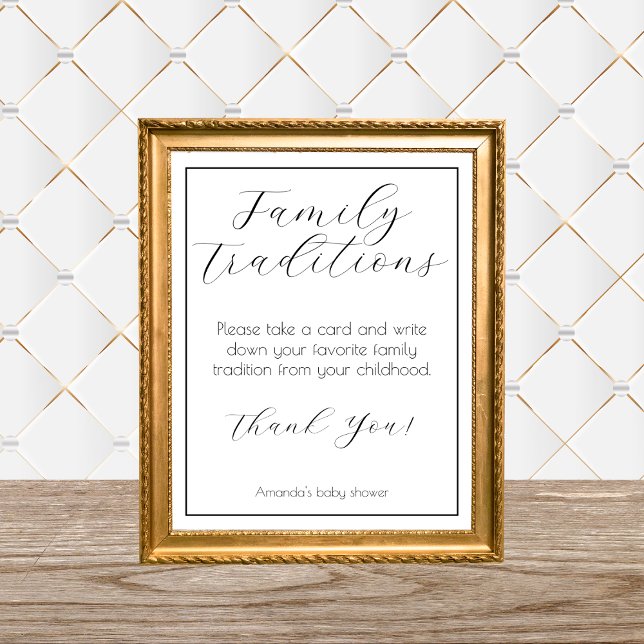 Poster Traditions familiales Jeux de Baby shower minimali (family traditions baby shower game minimalist elegant gender neutral baby shower games)