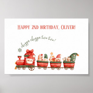 Poster Train 2e Anniversaire Aquarelle Santa Party Expres
