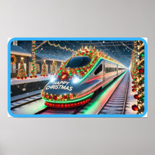 Poster Train à puce futuriste de Noël