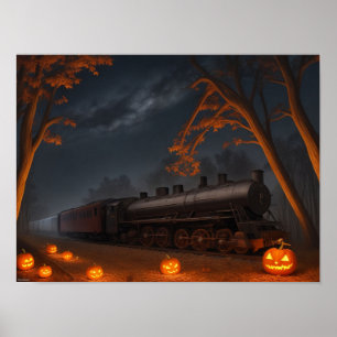 Poster Train à travers la forêt d'Halloween