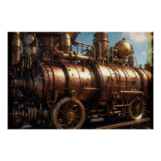 Poster Train à vapeur en cuivre vapeur