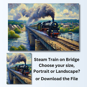 Poster Train à vapeur sur peinture sur pont