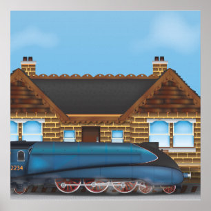 Poster Train à vapeur vintage à la gare