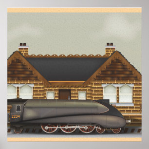 Poster Train à vapeur vintage en gare