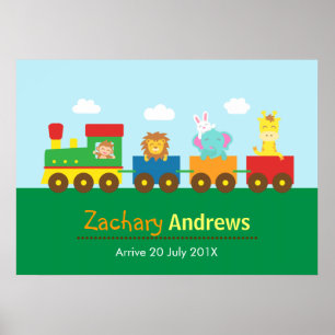 Poster Train animal mignon coloré, pour les enfants chamb