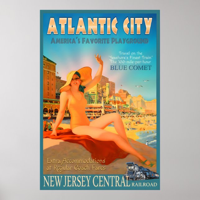 Poster Train Blue Comet New Jersey Central Railroad Nouve (Devant)