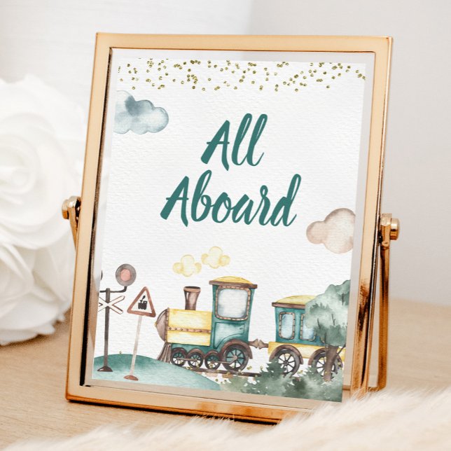 Poster Train Boy Birthday All Aboard Sign (Créateur téléchargé)