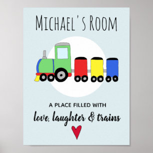 Poster Train Coloré Locomotive Nom Garçon Chambre Enfant