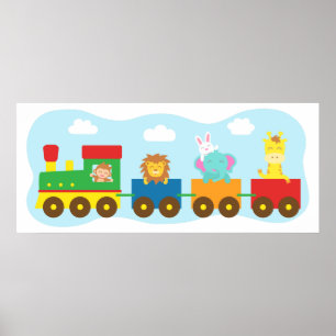 Poster Train d'animaux mignons et colorés, pour la chambr
