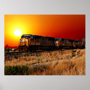 Poster Train de locomotives diesel Sunset 32"x24"