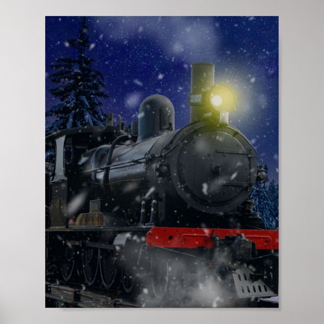 Poster Train de Noël dans la neige (Devant)