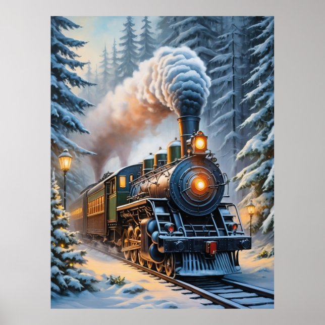 Poster Train d'hiver vintage Pittoresque (Devant)