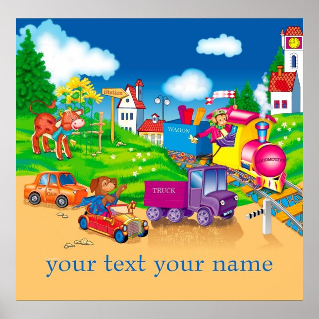 Poster train et voiture (Devant)