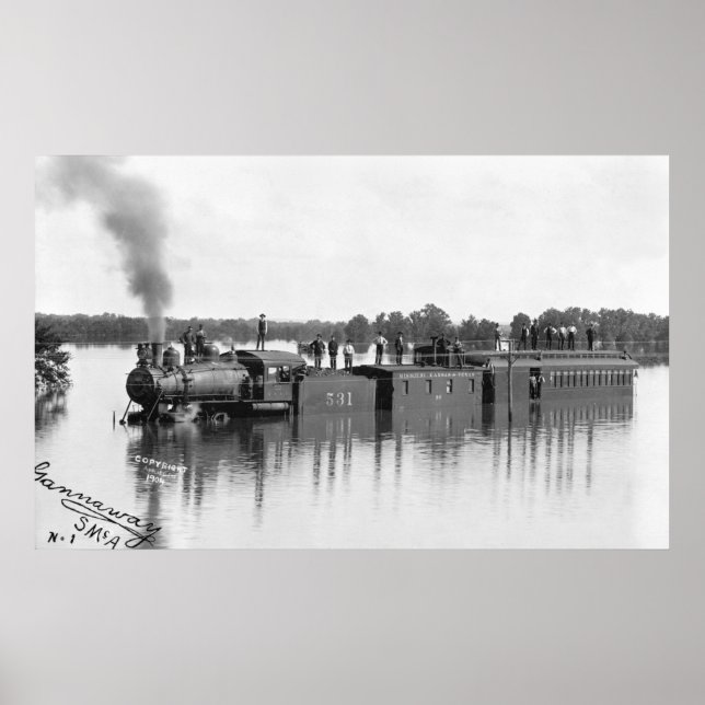 Poster Train inondé, 1904 (Devant)