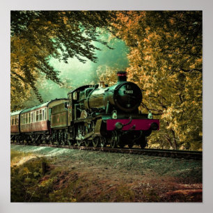 Poster Train Locomotive Retro Leviers Vintages Automne