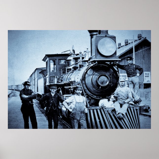 Poster Train vintage et équipage (Devant)