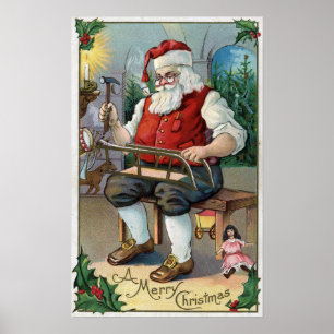 Poster Traîneau de bâtiment de GreetingSanta de Noël