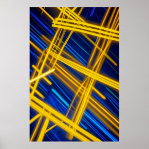 Poster Traînées de lumière abstraites néon cyberpunk bleu