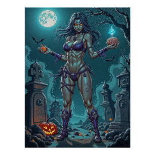 Poster Traite d'Halloween ou ami Zombie w Cerveau