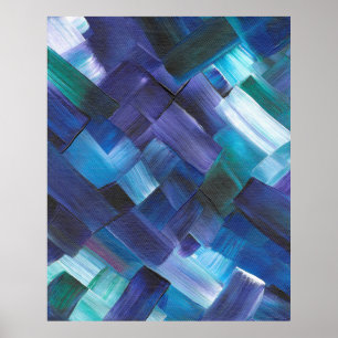 Poster Traits de pinceau abstraits en bleu, sarcelle et v