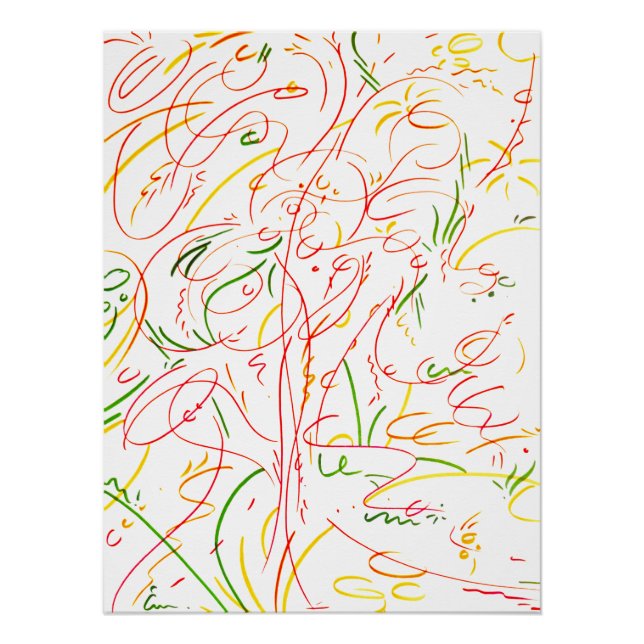 Poster Traits en boucles colorées (Devant)