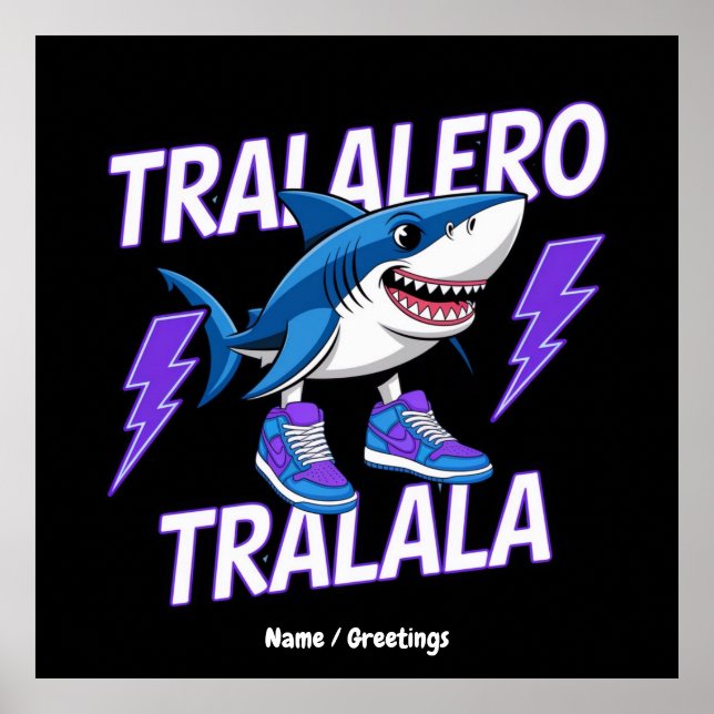 Poster Tralalero Tralala Bootleg Funny Shark meme Graphis (Devant)