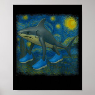 Poster Tralalero Tralala Funny Shark Van Gogh Starry Nigh