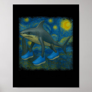 Poster Tralalero Tralala Funny Shark Van Gogh Starry Nigh