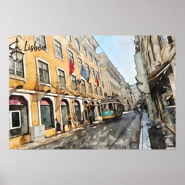 Poster Tramway à Lisbonne Portugal Carte postale (Devant)