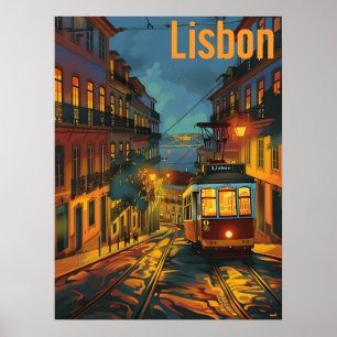 Poster Tramway de Lisbonne en soirée