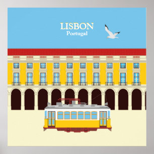 Poster Tramway jaune de Lisbonne style vintage