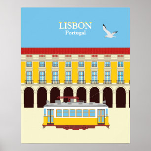 Poster Tramway jaune de Lisbonne style vintage