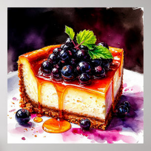 Poster Tranche de cheesecake aux myrtilles délicieux avec