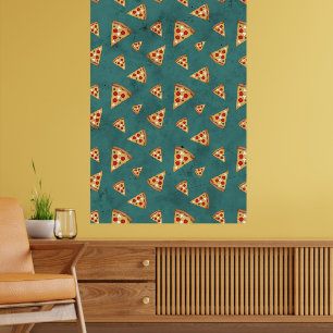 Poster Tranches de pizza cool motif sarcelle vintage