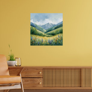 Poster Tranquille Mountain Meadow - Aquarelle Nature Wall