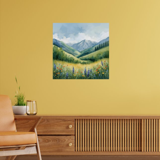 Poster Tranquille Mountain Meadow - Aquarelle Nature Wall (Salon 2)