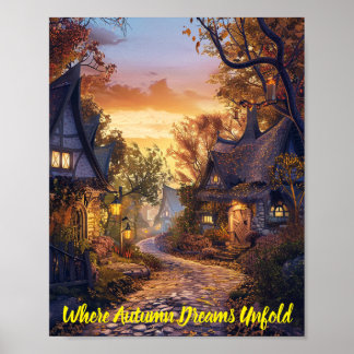 Poster Tranquillité au crépuscule dans un village de livr