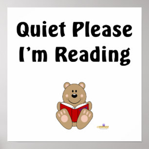 Poster Tranquillité mignonne de lecture d'ours Brown svp