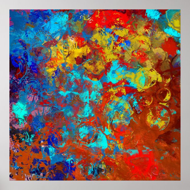 Poster Transformations XXI Rouge bleu Turquoise Abstrait (Devant)