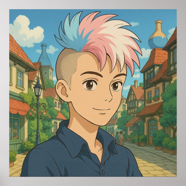Poster Transgender with Mohawk Anime Person | LGBTQIA+  (Devant)