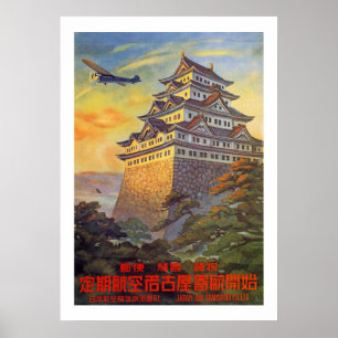Poster Transport aérien japonais avec le temple