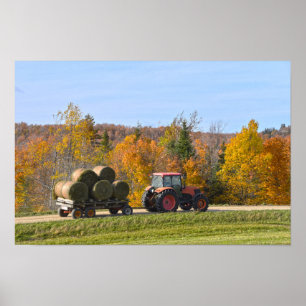 Poster Transport de foin dans le Vermont en automne