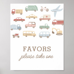 Poster Transportation Birthday Party Favors Sign
