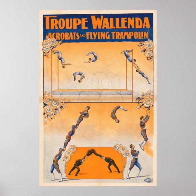 Poster Trapeze, acrobates Et Trampoline Volante (Devant)