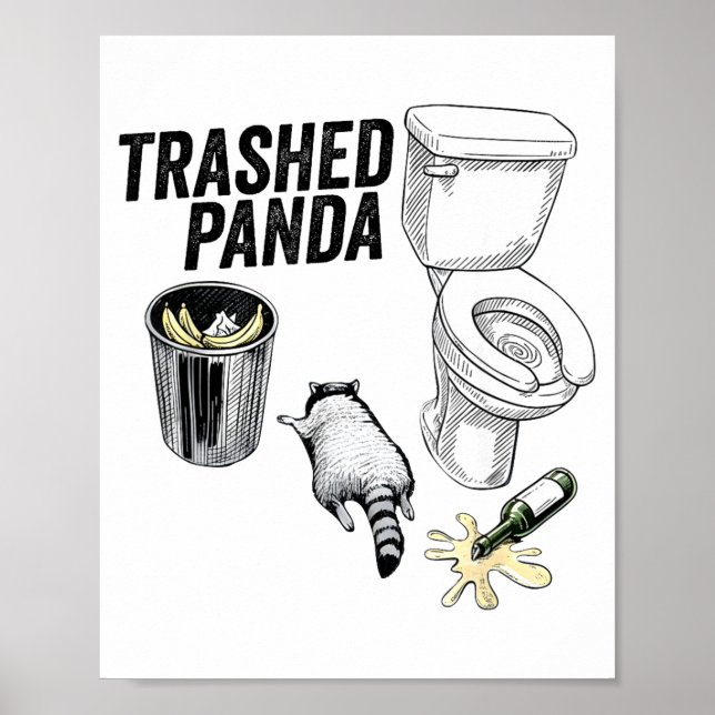 Poster Trashed Panda, Funny Drunk Raccoon, Trash Panda Hu (Devant)