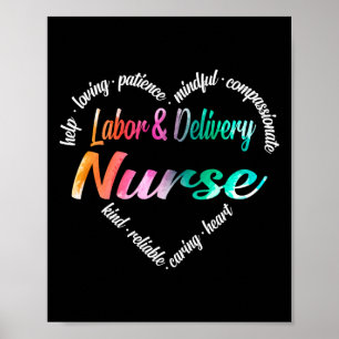 Poster Travail et prestation Infirmière Coeur Mot Cloud A