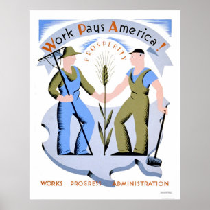 Poster Travail Pays Amérique 1939 WPA