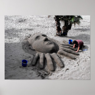 Poster Travail sur une sculpture de sable à Marbella