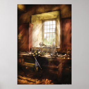 Poster Travailleur du bois - beaucoup de vieux outils